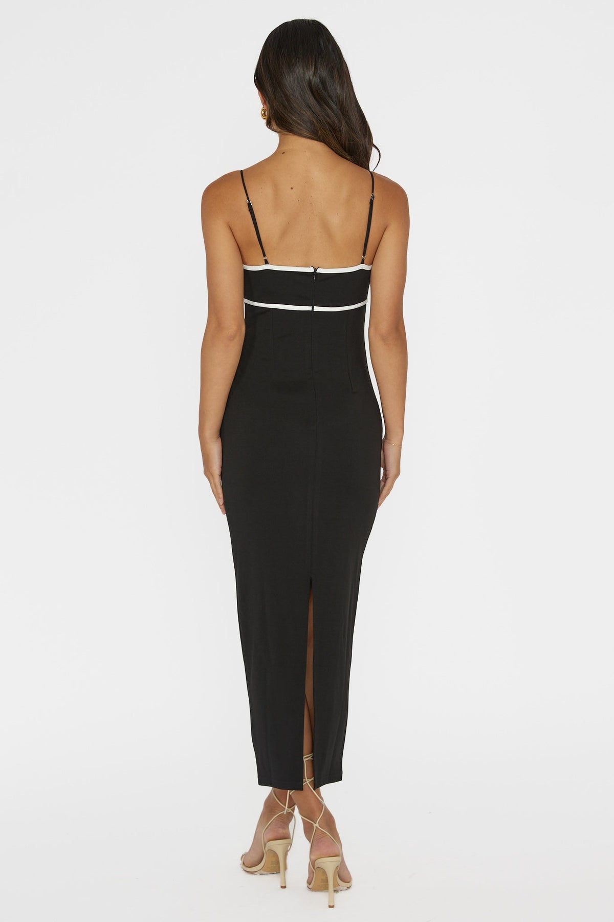 Justyna Contrast Piping Trim Midi Dress Black