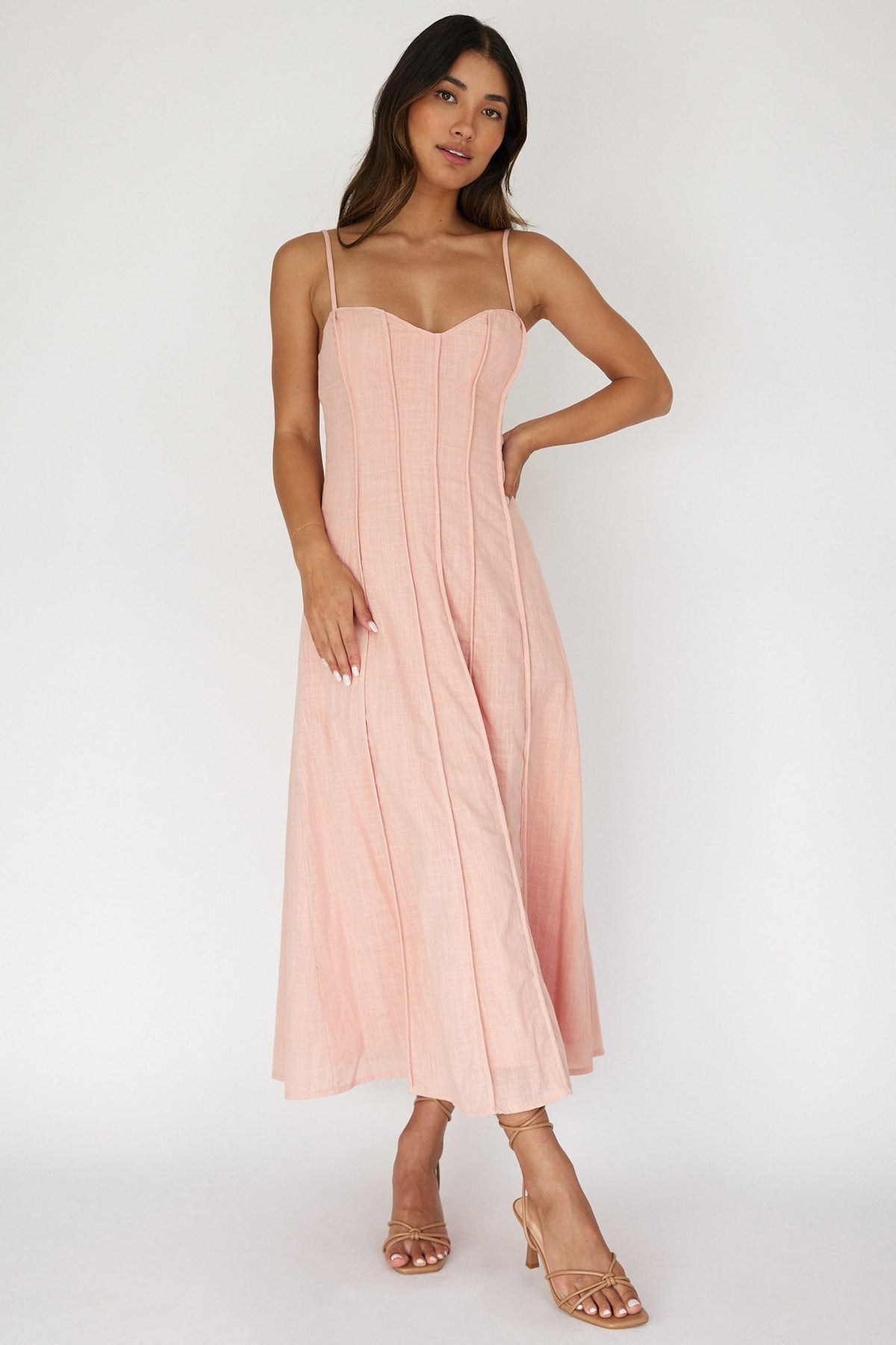 Vacay Pintuck Pleat Midi Dress Pink