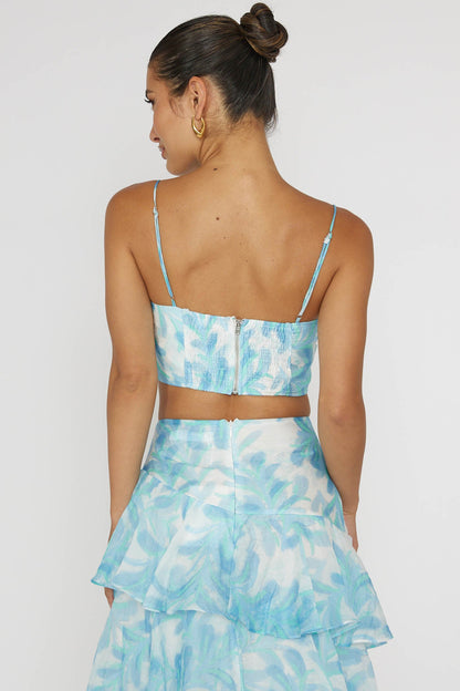 Veda Pleat Crop Top Floral Blue