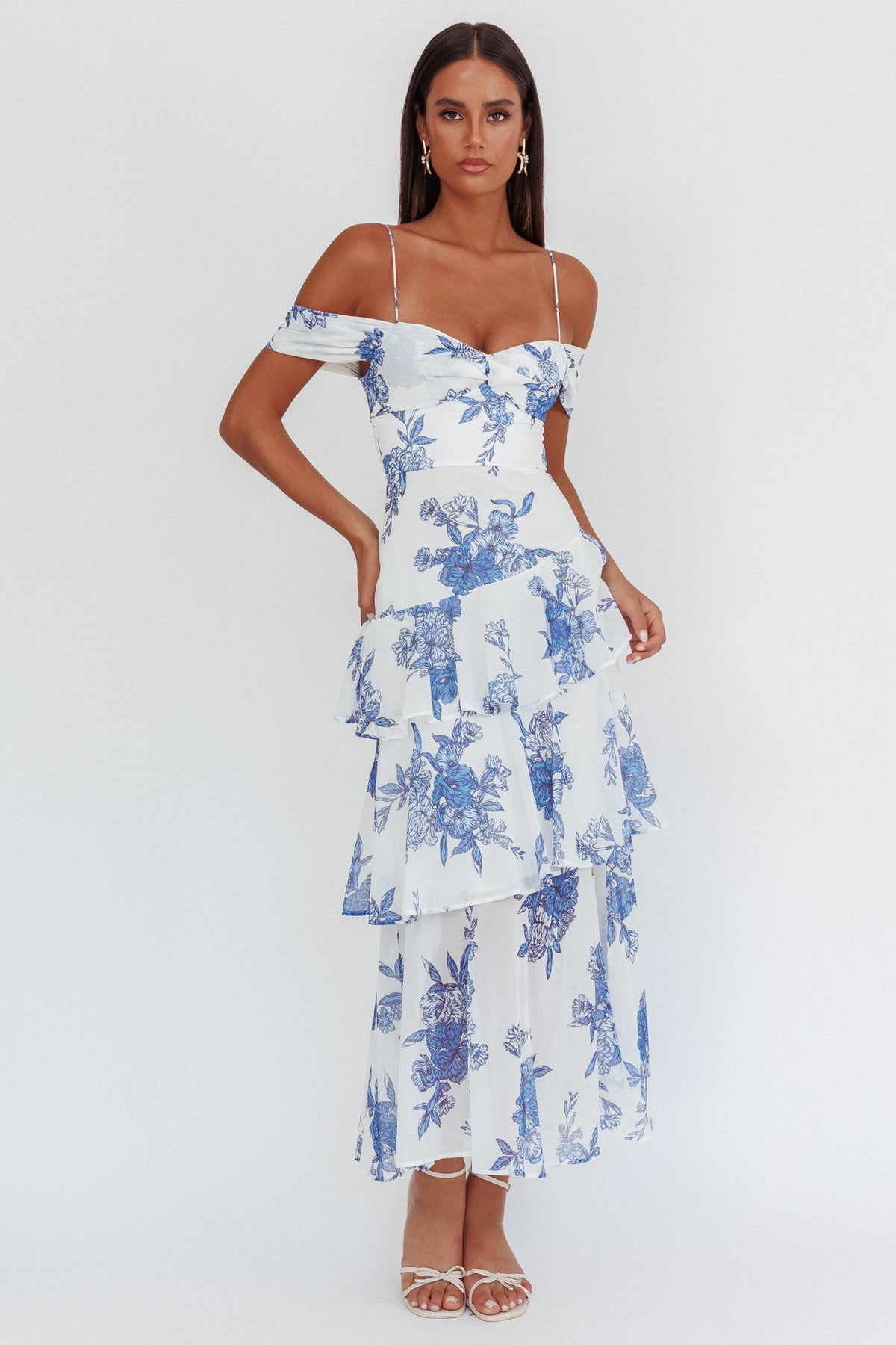 Veda Off-Shoulder Maxi Dress Floral Blue