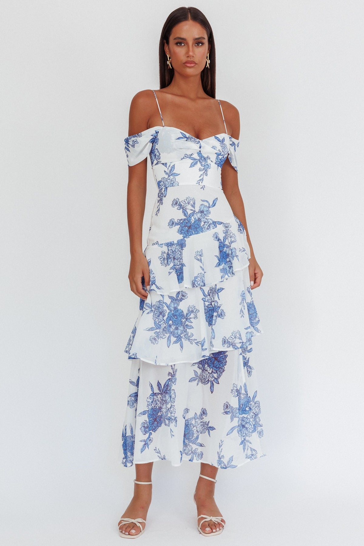 Veda Off-Shoulder Maxi Dress Floral Blue