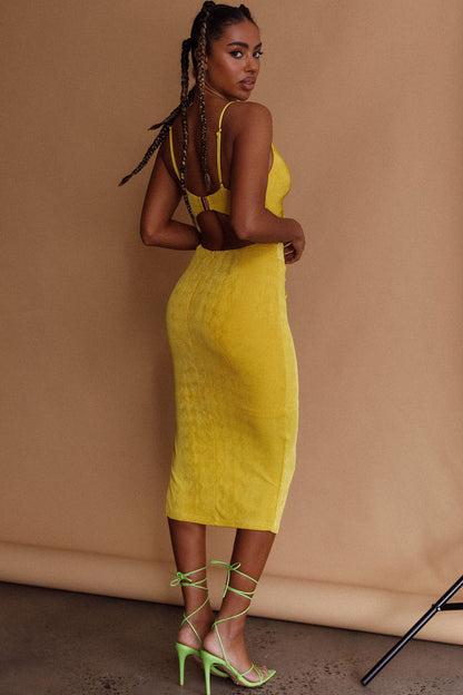 Loving You Cut-Out Waist Midi Dress Yellow