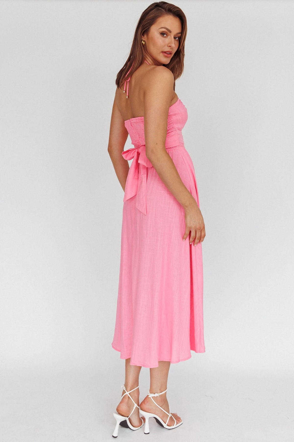 Maravilhosa Keyhole Halter Midi Dress Pink