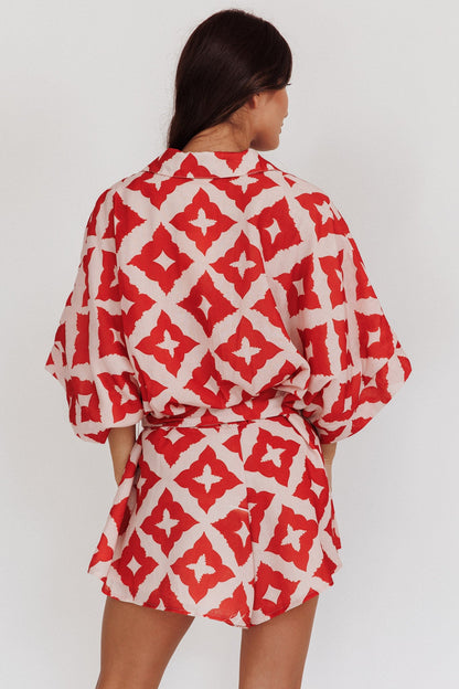 Daytona Beach Button-Up Romper Print Burgundy