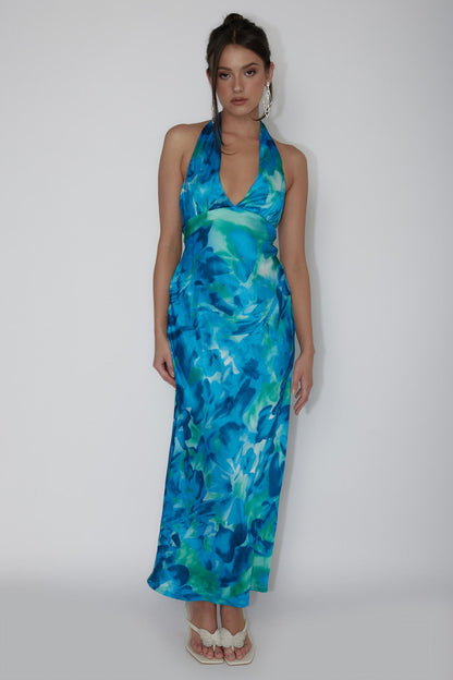 Martia Halterneck Maxi Dress Floral Green