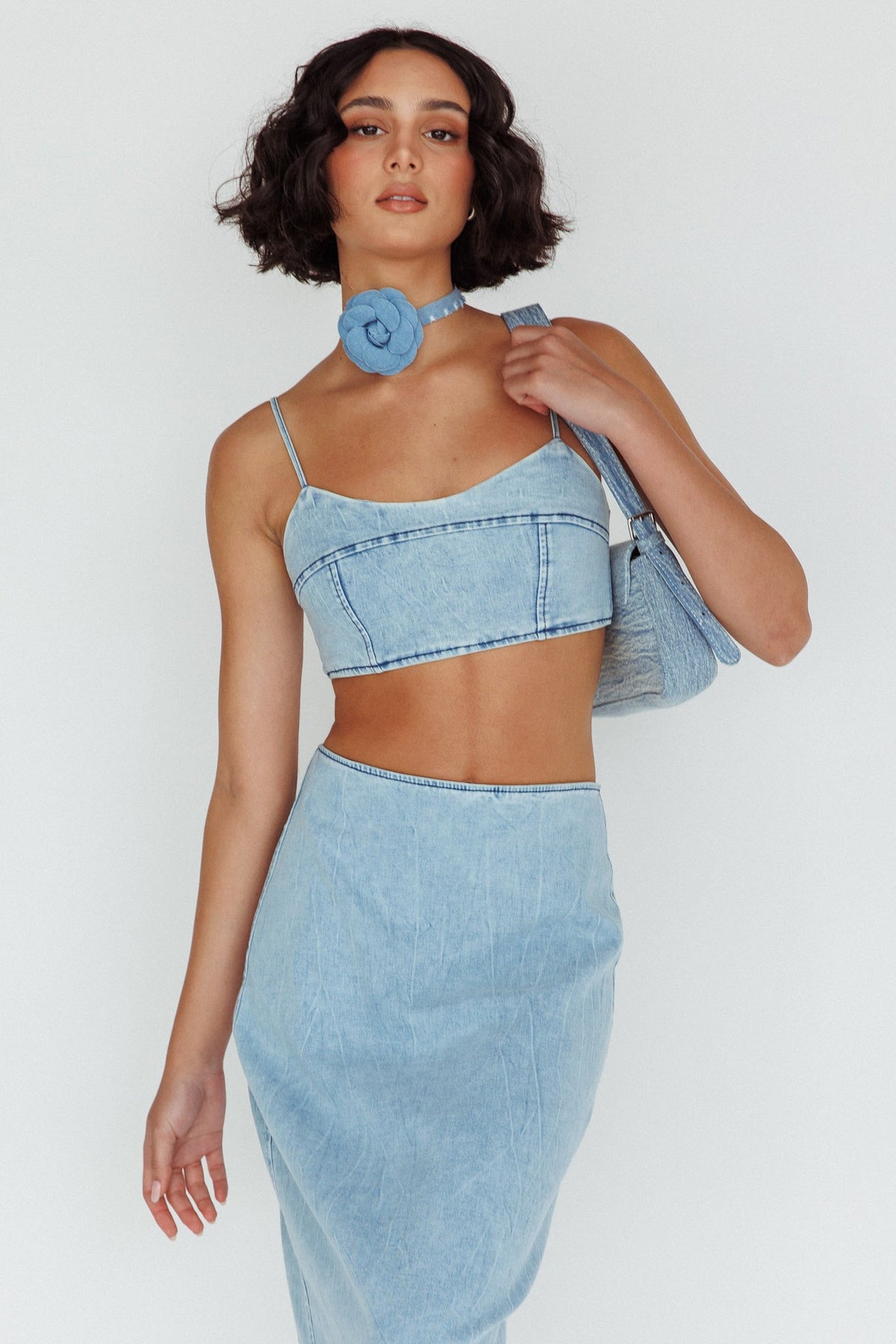 The Moment Cami Strap Crop Top Denim
