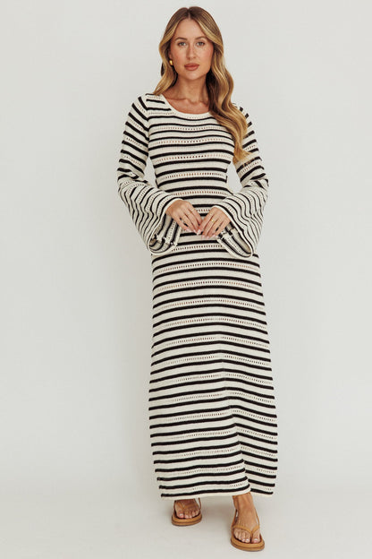 Meredith Long Sleeve Cut-Out Maxi Dress Cream Black