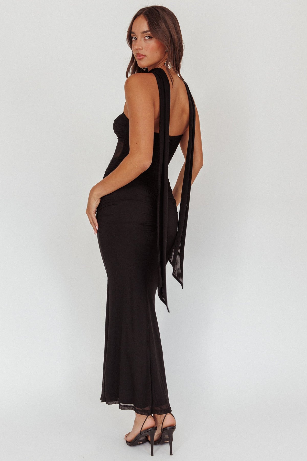 Oliana Strapless Mesh Maxi Dress Black