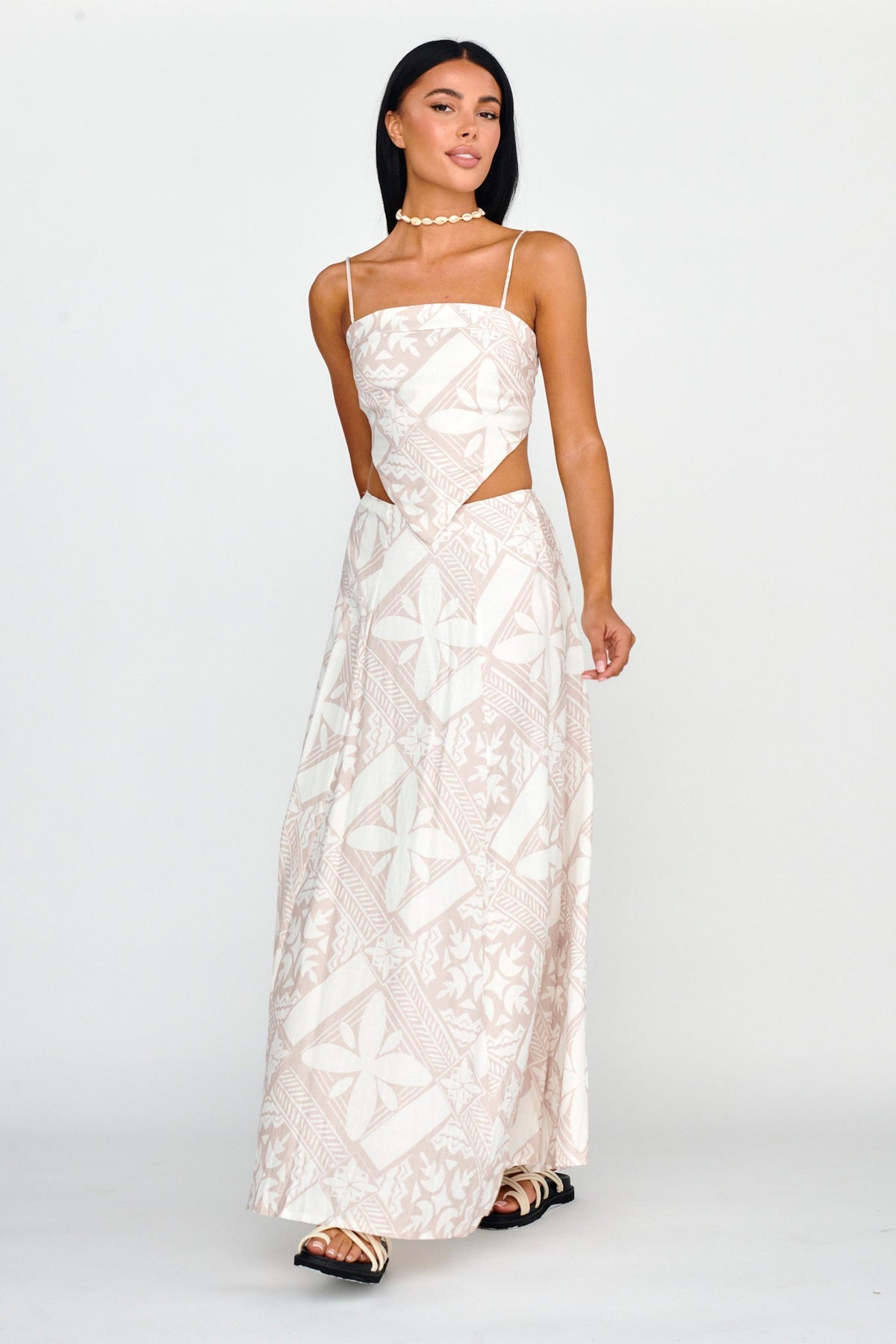 Sought After Tie Back Top Print Latte