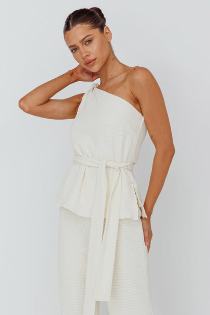 Austin City One-Shoulder Waist Tie Top Cream