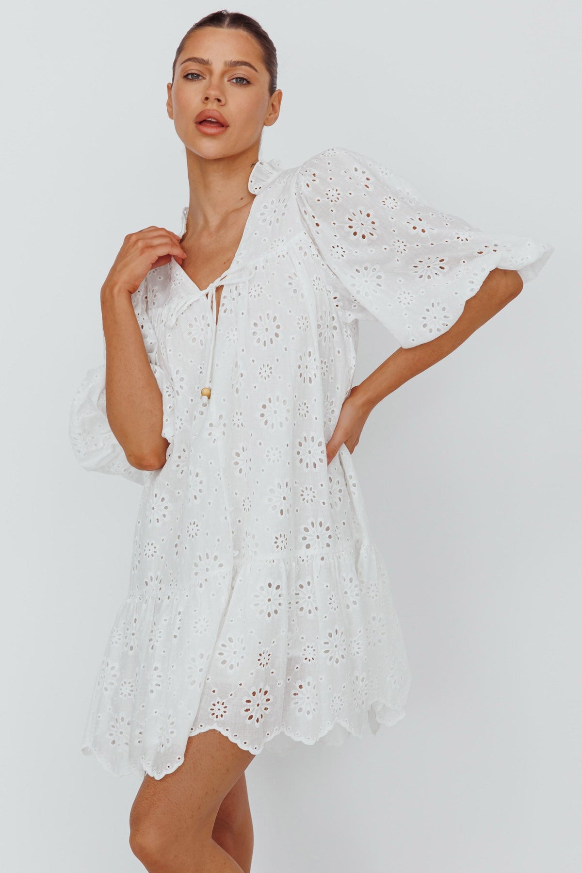 She's A Gem Eyelet Shift Dress White