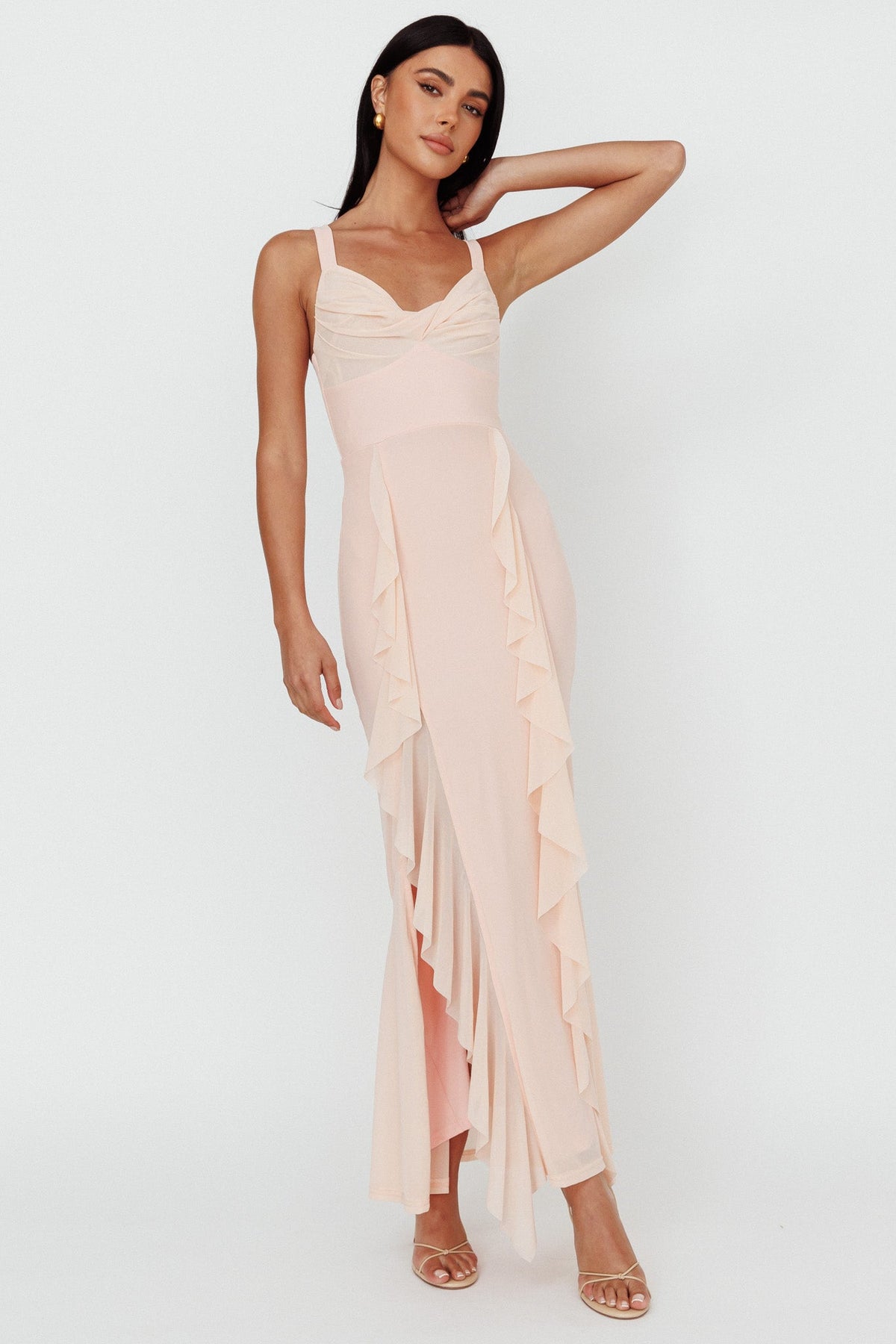 Hollianna Ruffle Trim Split Maxi Dress Champagne