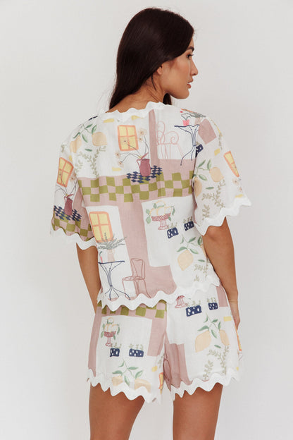 Breakaway Graphic Print Tied Short Sleeve Shirt Olive