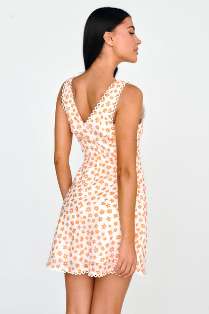 Miss Divine V-Neck Sun Dress Flower Tangerine