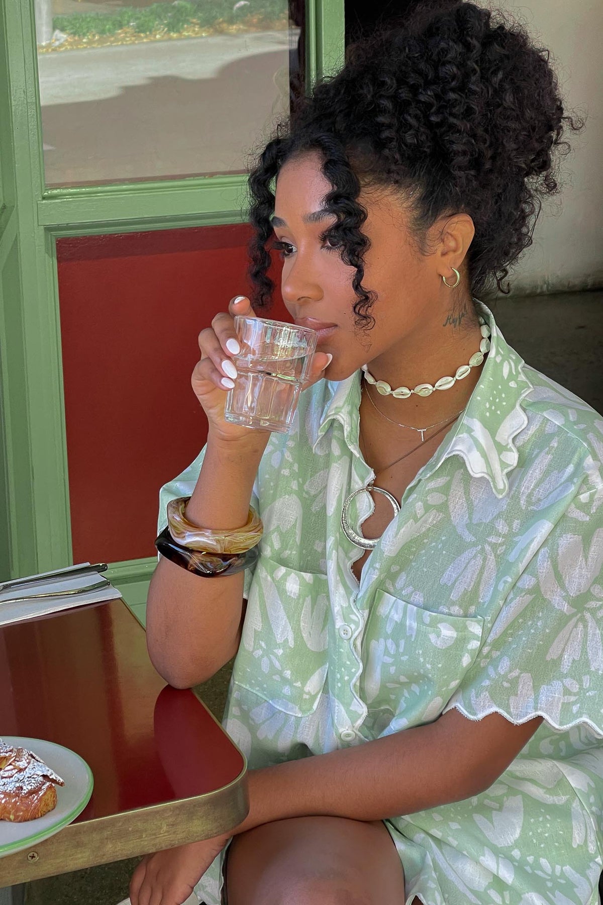 Swing Of Things Scalloped Edge Shirt Print Sage