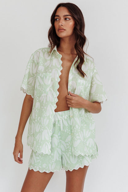 Swing Of Things Scalloped Edge Shirt Print Sage