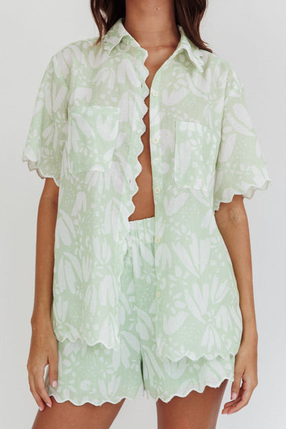 Swing Of Things Scalloped Edge Shirt Print Sage