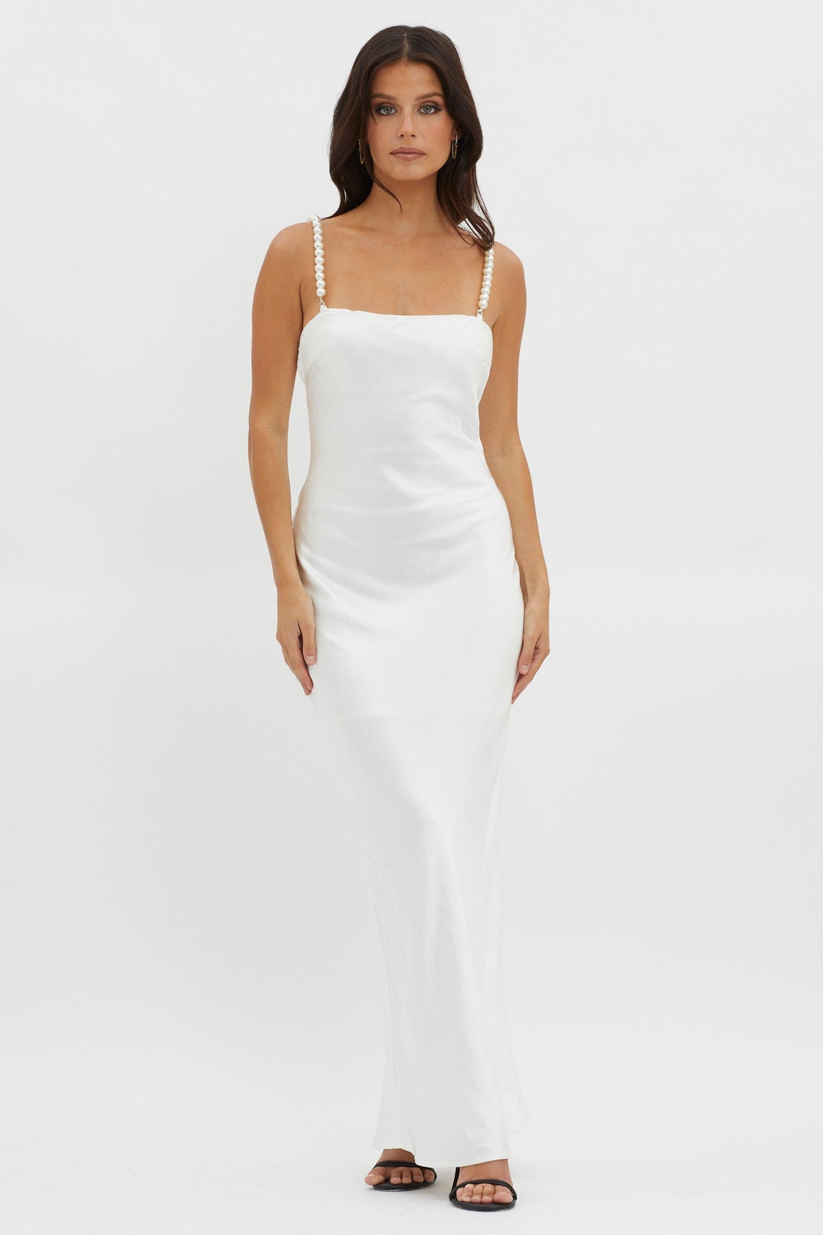 Saving Grace Pearl Strap Maxi Dress Oyster