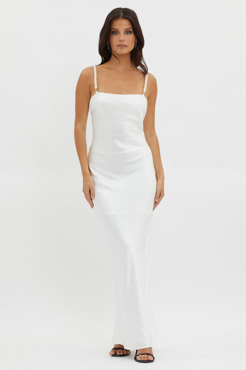 Saving Grace Pearl Strap Maxi Dress Oyster