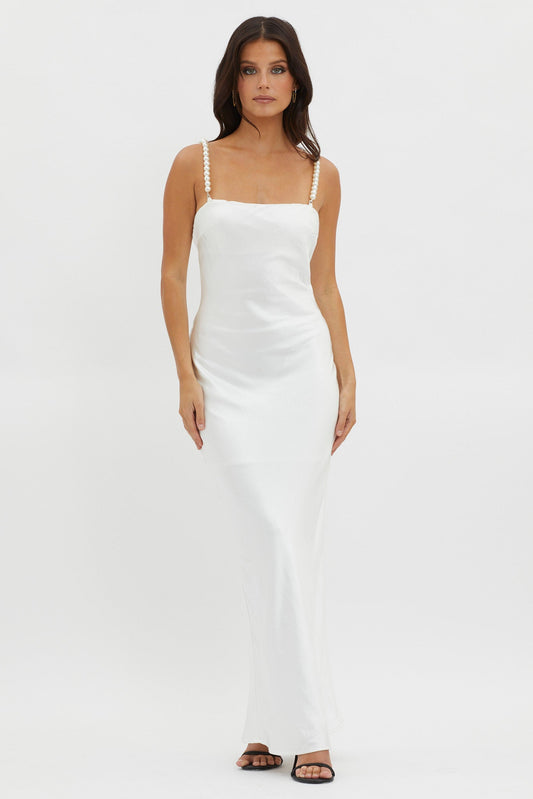 Saving Grace Pearl Strap Maxi Dress Oyster