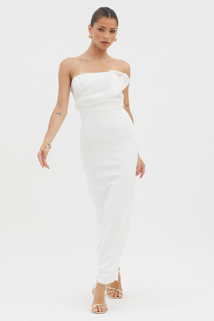 Karaline Strapless Bust Accent Maxi Dress White
