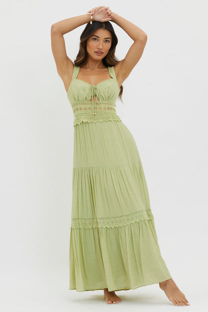 Libby Crochet Lace Waist Maxi Dress Green