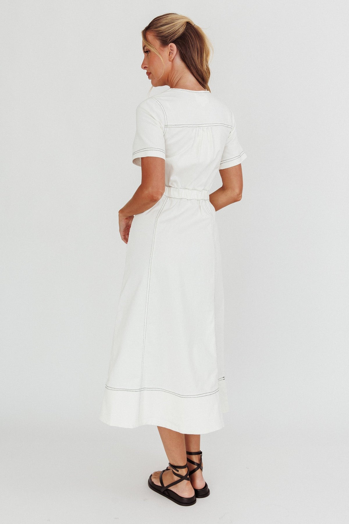Aspen Love Front Pocket Midi Dress White