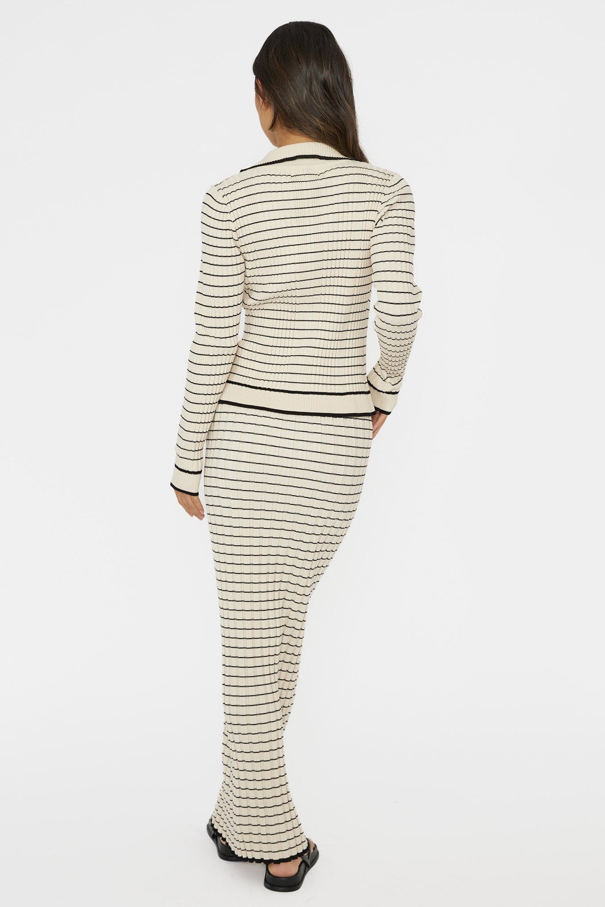 Solar Flare Ribbed Knit Maxi Skirt Stripe Oat