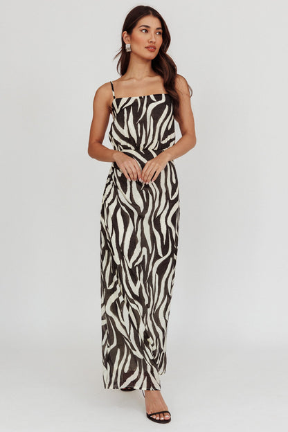 Pristine Zebra Print Maxi Dress Black