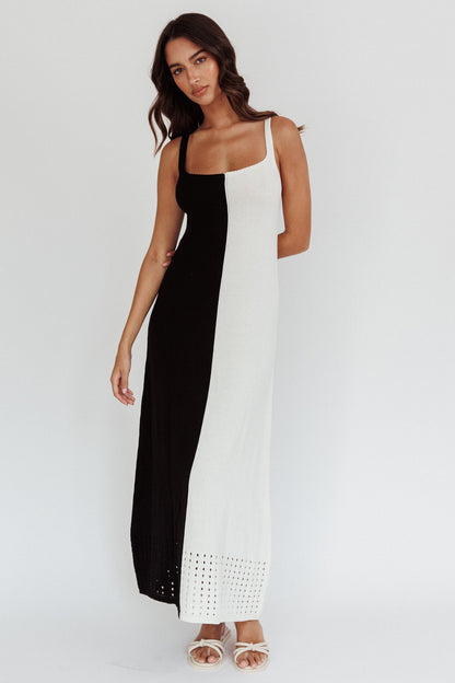 Sunday Fun Day Knit Maxi Dress Black Cream