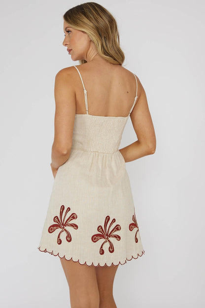 Carsyn Flower Embroidery Mini Dress Oat