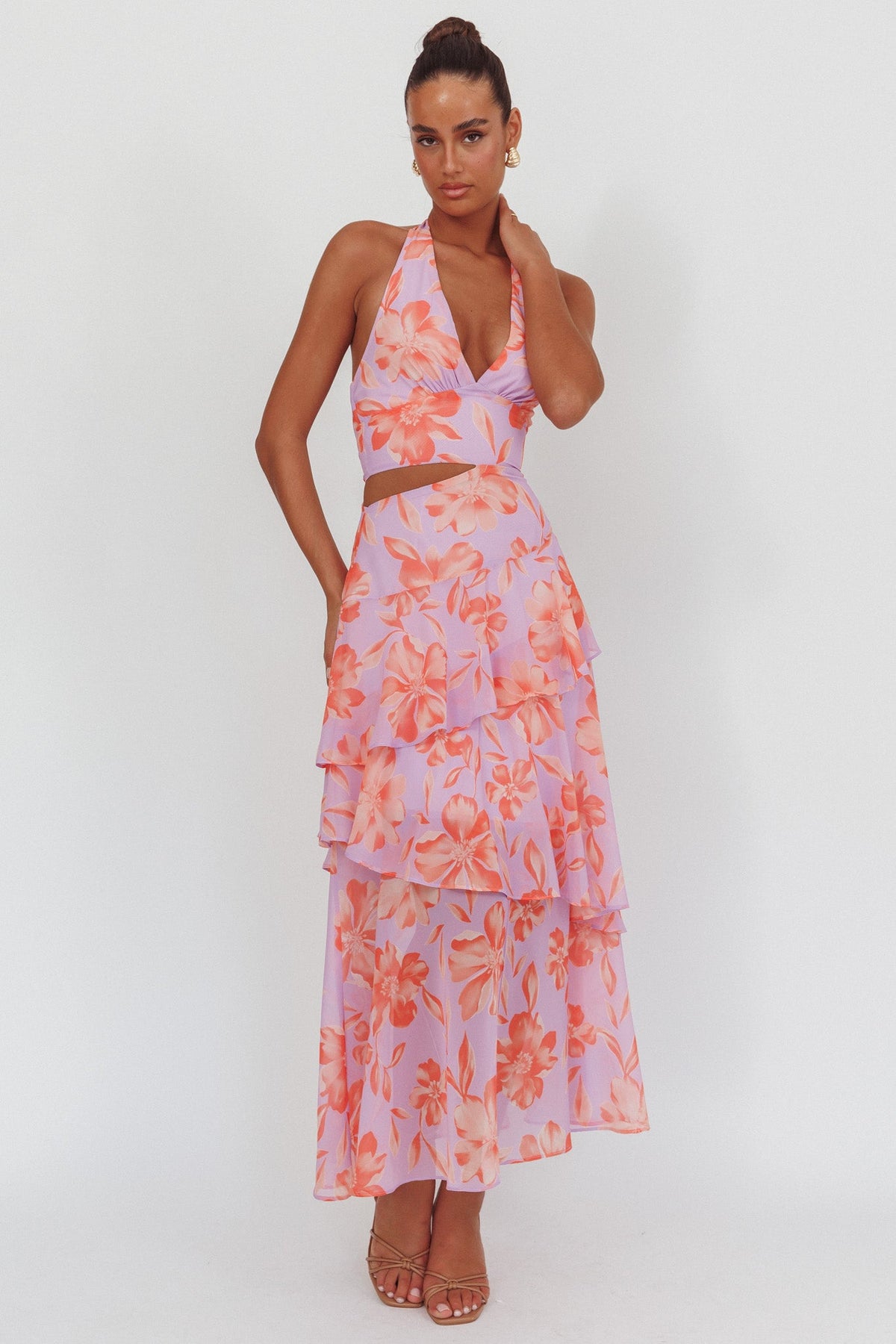 Aura Points Halterneck Cut-Out Maxi Dress Floral Lilac