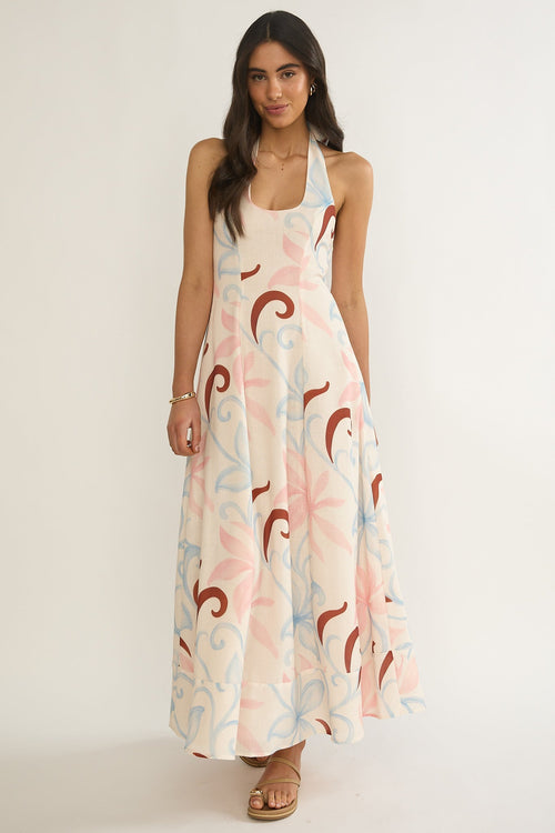 Florie Scoop Neck Halter Maxi Dress Floral