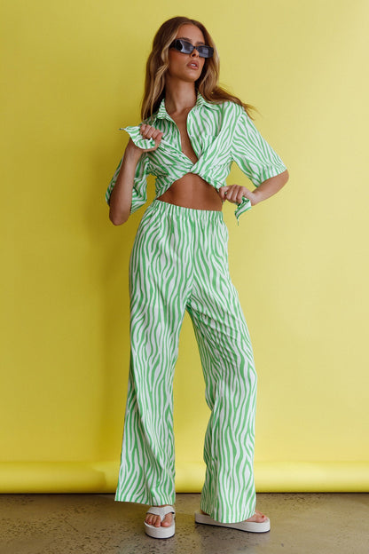 Just A Hunch Button Shirt Zebra Green