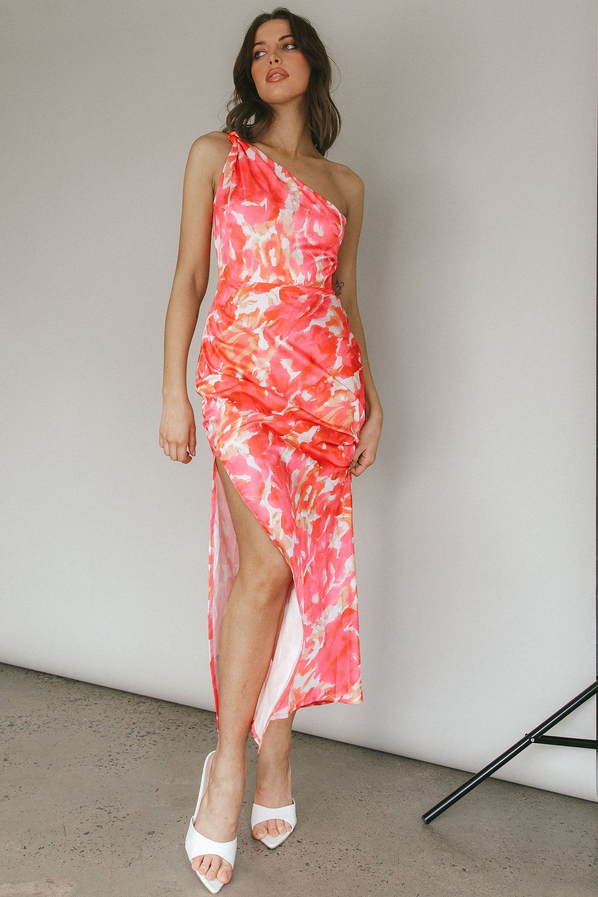 Portland One-Shoulder Maxi Dress Floral Pink