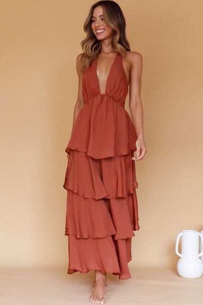 Catalina Tiered Ruffle Maxi Dress Cocoa