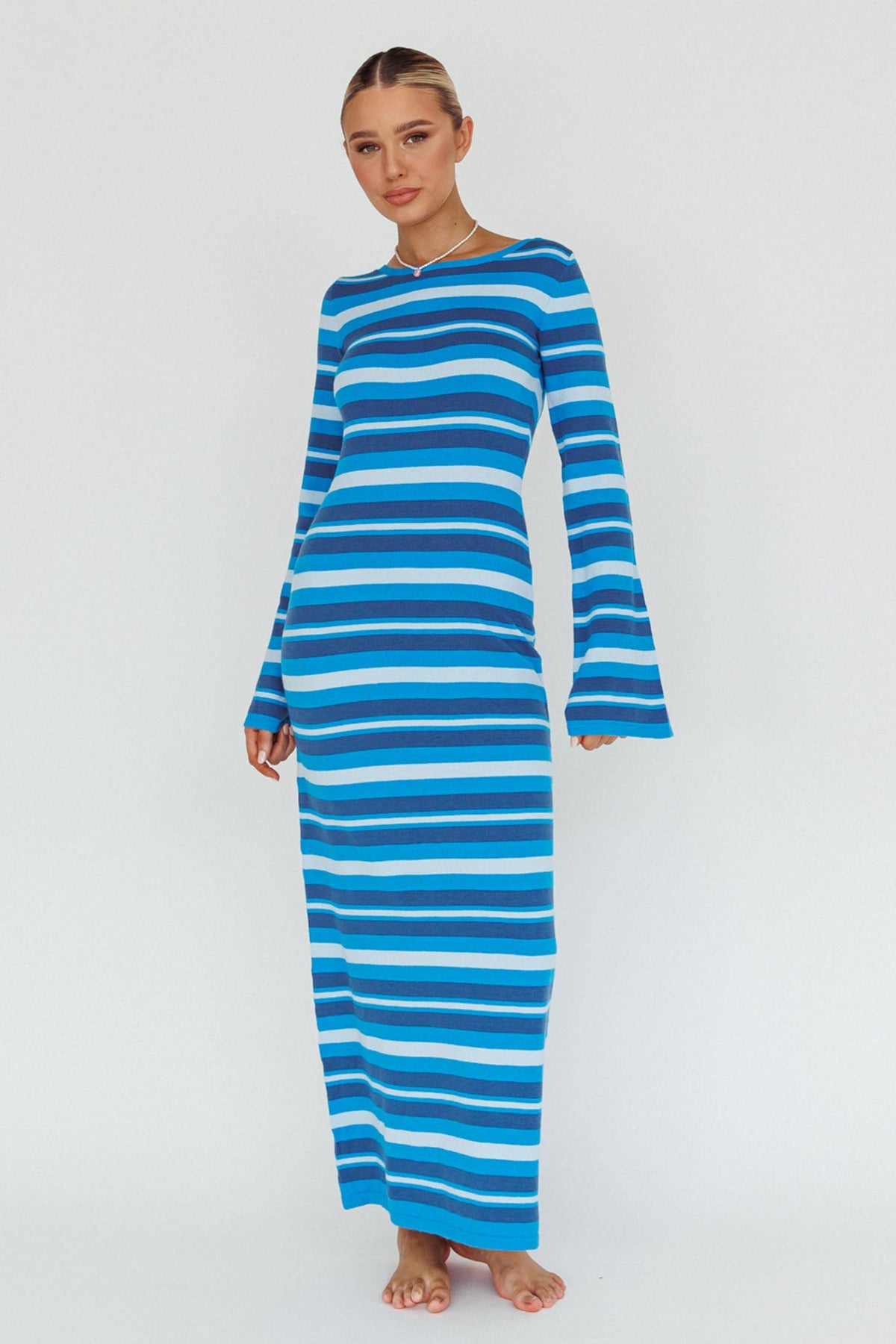 Jozie Long Sleeve Maxi Dress Stripe Blue
