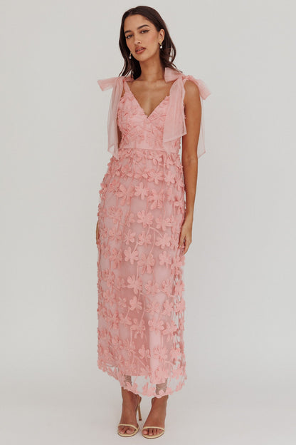 Mykonos Morning Tied Shoulder Tree Maxi Dress Blush