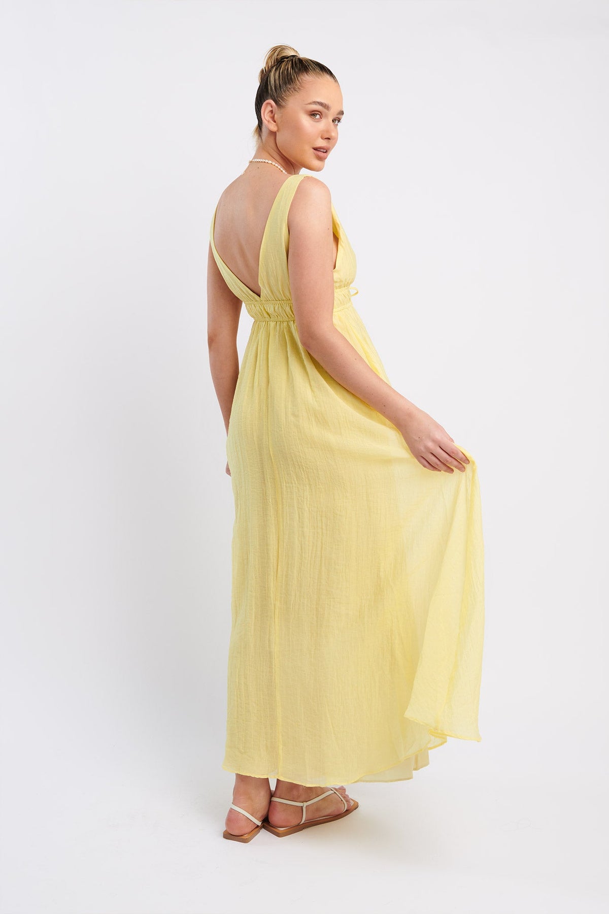 Kylin V-Neck Tied Bust Maxi Dress Lemon
