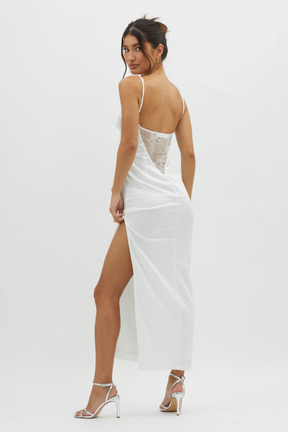 Misha Embellished Bust Midi Dress White