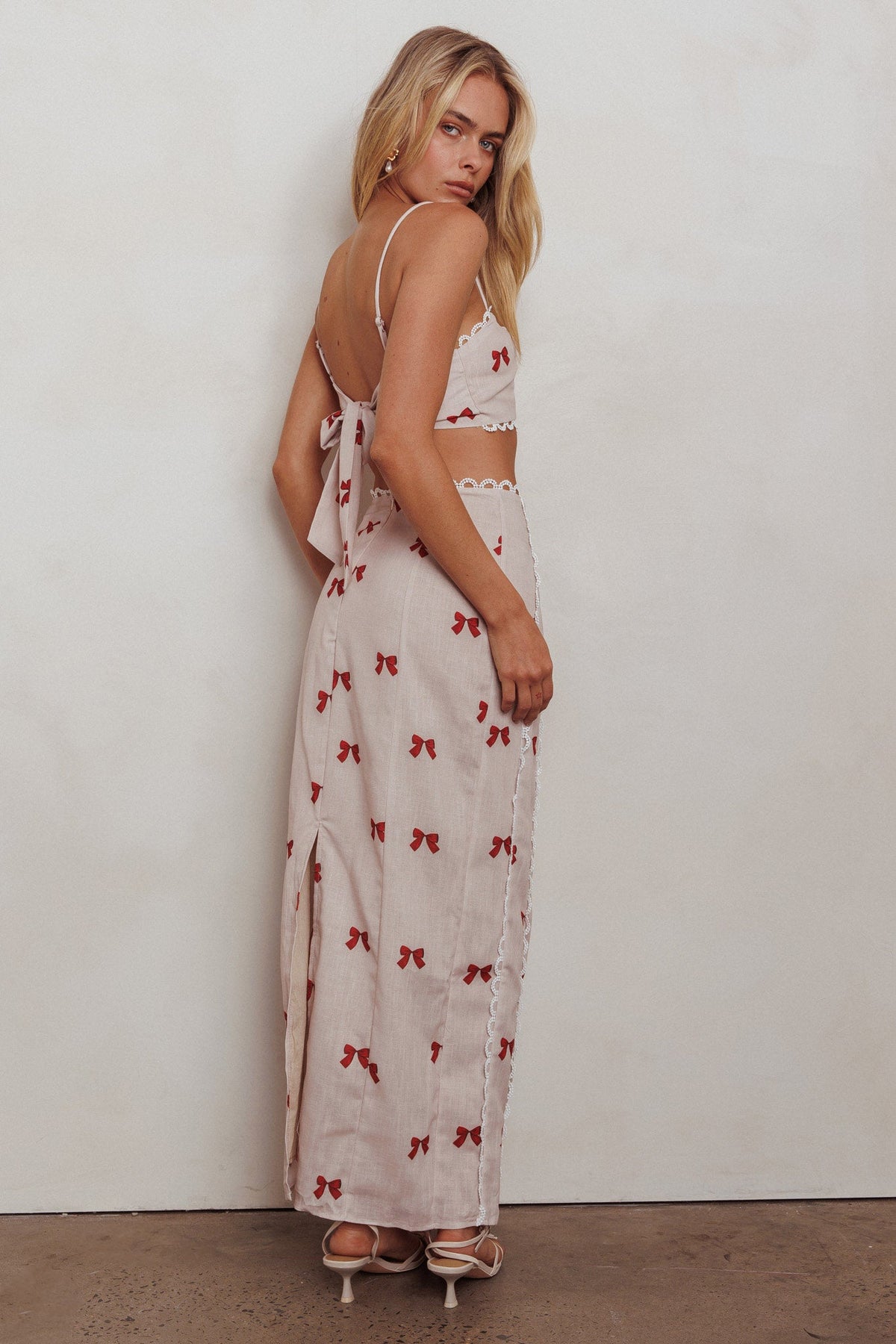 Chamberlain Scallop Trim Maxi Skirt Red Bow