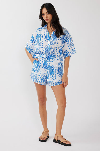Cora Button-Up Shirt Print Blue White