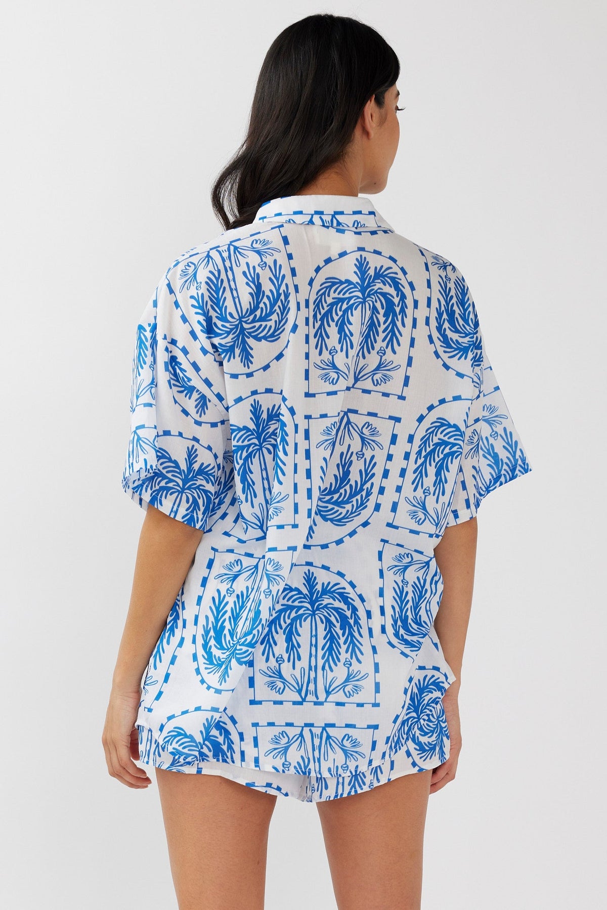 Cora Button-Up Shirt Print Blue White