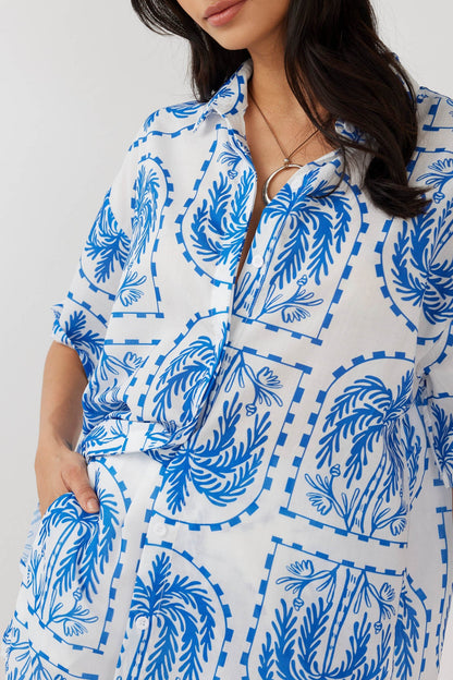 Cora Button-Up Shirt Print Blue White