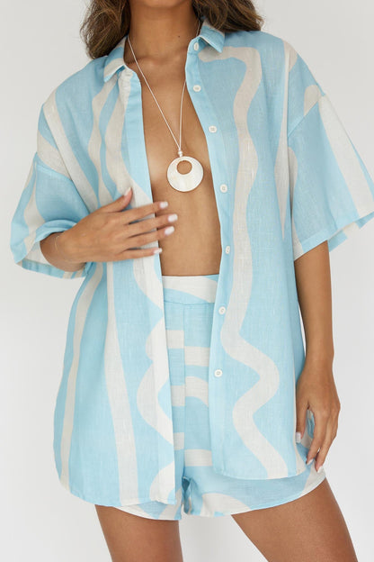 Cora Button-Up Shirt Print Baby Blue