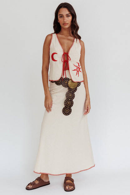 Dose Of Sunshine Blanket Stitch Vest Top Beige