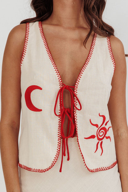 Dose Of Sunshine Blanket Stitch Vest Top Beige