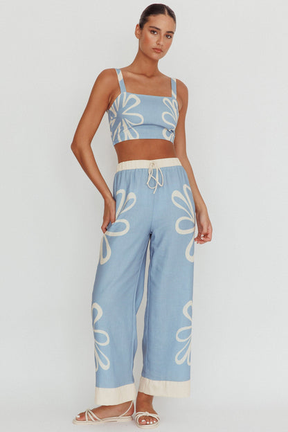 Briar Floral Wide Leg Pants Beige Blue