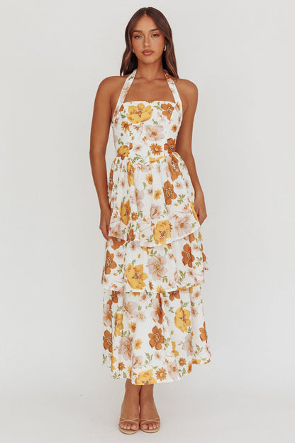 Shaya Tiered Ruffle Maxi Dress Floral Yellow