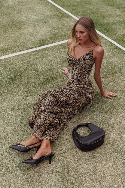 Dreamy Day Ruffle Trim Maxi Dress Leopard